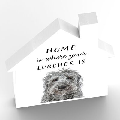 P6999 – Lurcher Gruff Pawtraits Hundefotografie bedrucktes Holzhaus mit Hundemotiv als Heimdekoration