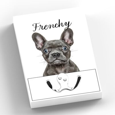 P7016 - Frenchy Gruff Pawtraits Fotografía de perro Impreso Gancho de plomo de madera Decoración para el hogar con temática de perro
