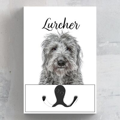 P7020 – Lurcher Gruff Pawtraits Hundefotografie bedruckter Holzbleihaken mit Hundemotiv als Heimdekoration