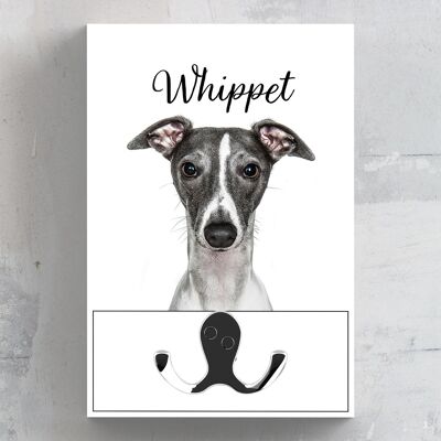 P7025 – Whippet Gruff Pawtraits Hundefotografie bedruckter Holzbleihaken mit Hundemotiv als Heimdekoration