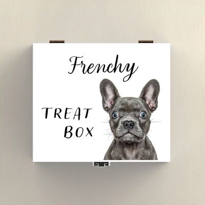 P7079 – Frenchy Gruff Pawtraits Hundefotografie, bedruckte Leckerli-Box aus Holz, Hundemotiv, Heimdekoration