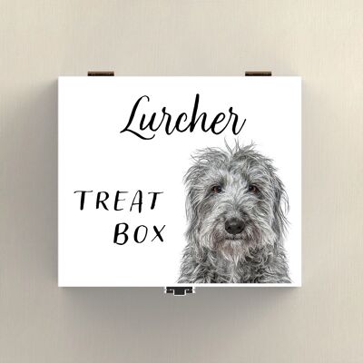 P7083 – Lurcher Gruff Pawtraits Hundefotografie, bedruckte Leckerli-Box aus Holz, Hundemotiv, Heimdekoration