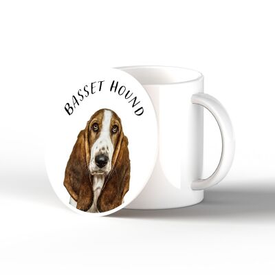 P7091 - Bassett Hound Gruff Pawtraits Fotografía de perro Impreso Posavasos de cerámica Decoración para el hogar con temática de perro