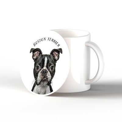 P7092 - Boston Terrier Gruff Pawtraits Fotografía de perro Impreso Posavasos de cerámica Decoración para el hogar con temática de perro