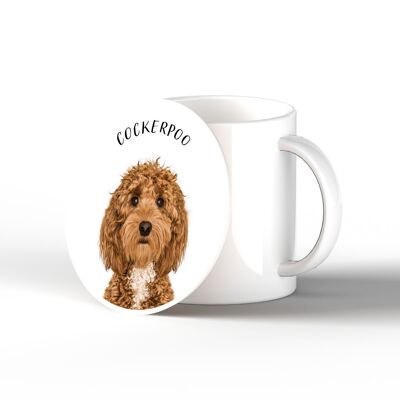 P7097 - Cockerpoo Gruff Pawtraits Fotografía de perro Impreso Posavasos de cerámica Decoración para el hogar con temática de perro