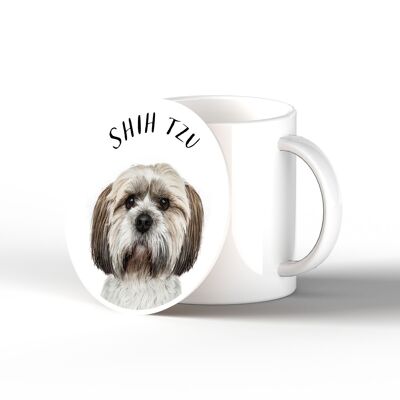 P7106 - Shih Tzu Gruff Pawtraits Fotografía de perro Impreso Posavasos de cerámica Decoración para el hogar con temática de perro