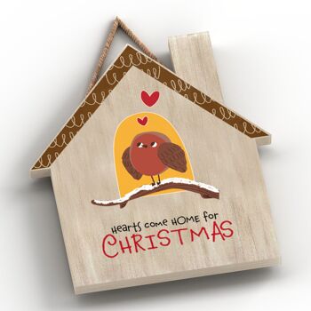 P7114 - Home For Christmas Plaque à suspendre en forme de maison sur le thème de Robin sur le thème de Noël 1