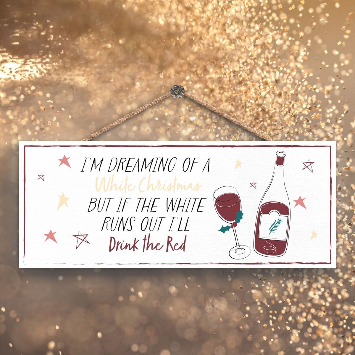 P7120 - Placa para colgar regalos y adornos navideños con temática de alcohol de Navidad blanca