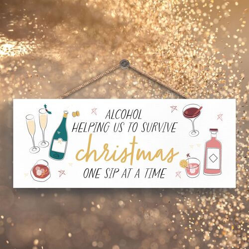 P7126 - One Sip At A Time Alcohol Themed Christmas Gifts And Decorations Hanging Plaque