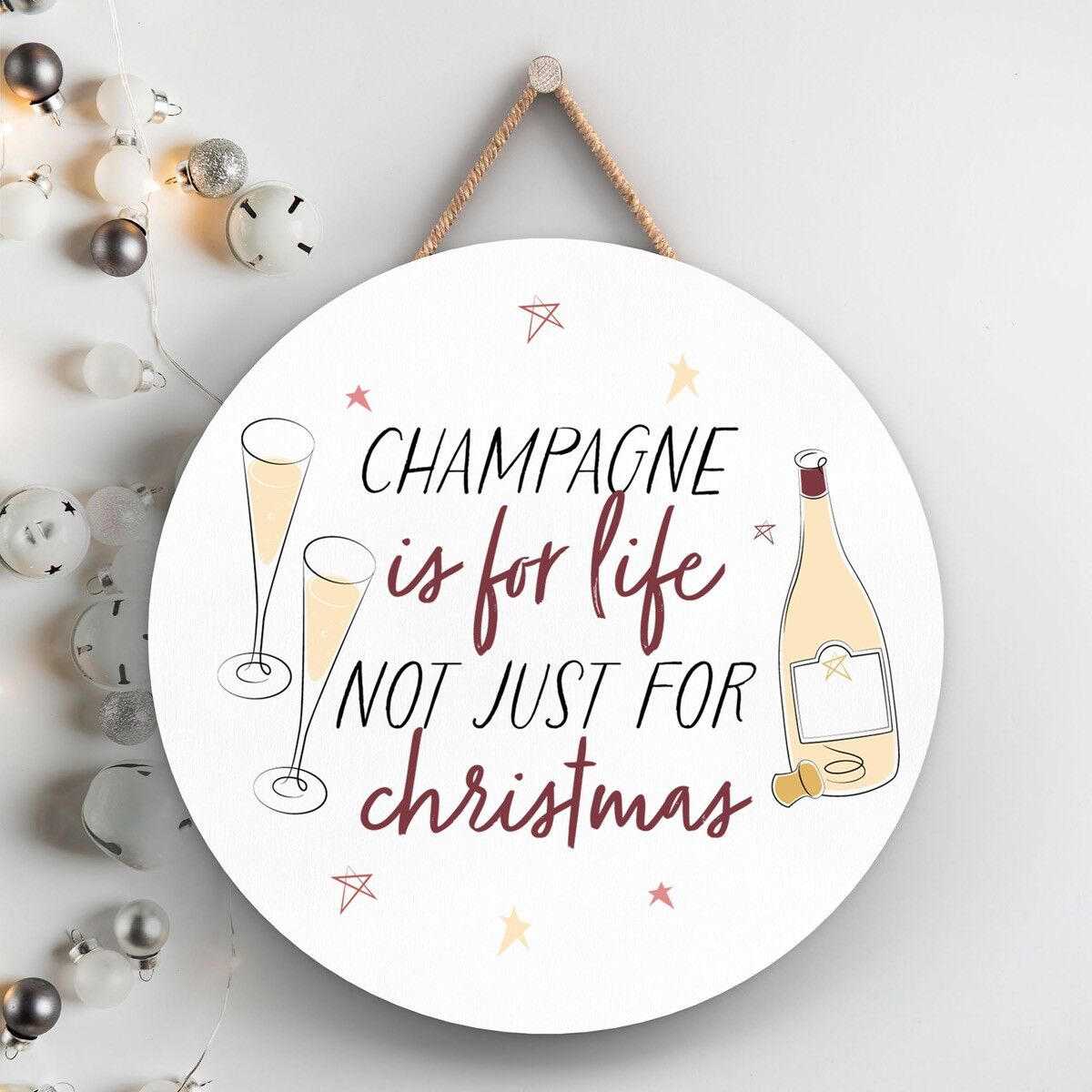 P7127 - Placca da appendere per decorazioni e regali di Natale a tema alcolico Champagne For Life
