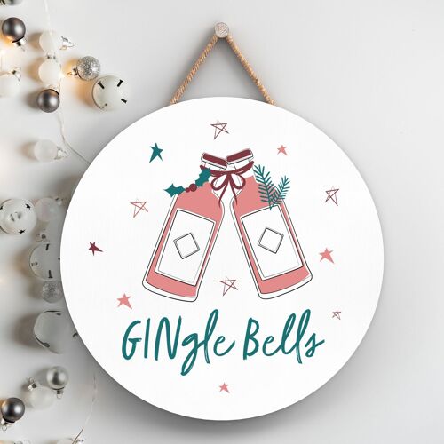 P7130 - Gingle Bells Alcohol Themed Christmas Gifts And Decorations Hanging Plaque