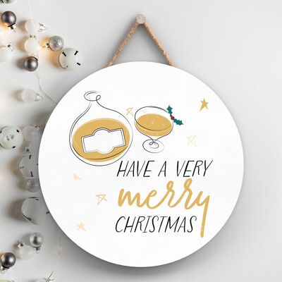 P7131 - Placa para colgar regalos y adornos navideños con temática de alcohol de Feliz Navidad