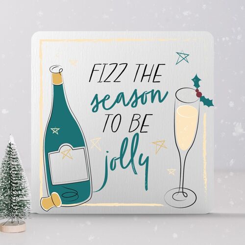 P7135 - Fizz The Season Alcohol Themed Christmas Gifts And Decorations Standing Block
