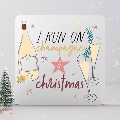 P7138 - Run On Champagne Alcohol Themed Christmas Gifts And Decorations Standing Block