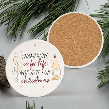 P7141 - Dessous de verre en céramique pour cadeaux et décorations de Noël sur le thème de l'alcool Champagne For Life 1