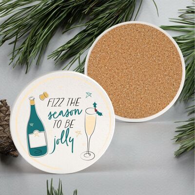 P7142 - Dessous de verre en céramique pour cadeaux et décorations de Noël sur le thème de l'alcool Fizz The Season