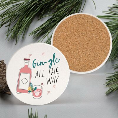 P7143 - Gingle All The Way Sottobicchiere in ceramica con decorazioni e regali di Natale a tema alcolico
