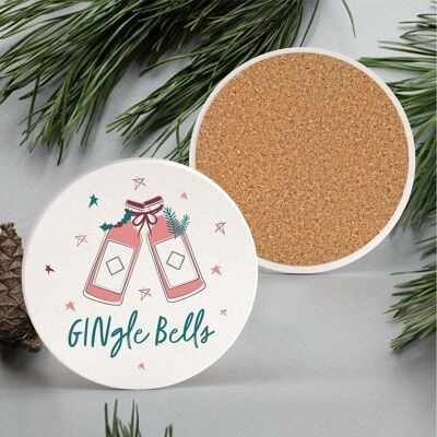 P7144 - Sottobicchiere in ceramica per decorazioni e regali di Natale a tema alcolico Gingle Bells