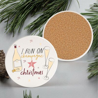P7146 - Run On Champagne Alcohol Themed Christmas Gifts And Decorations Ceramic Coaster