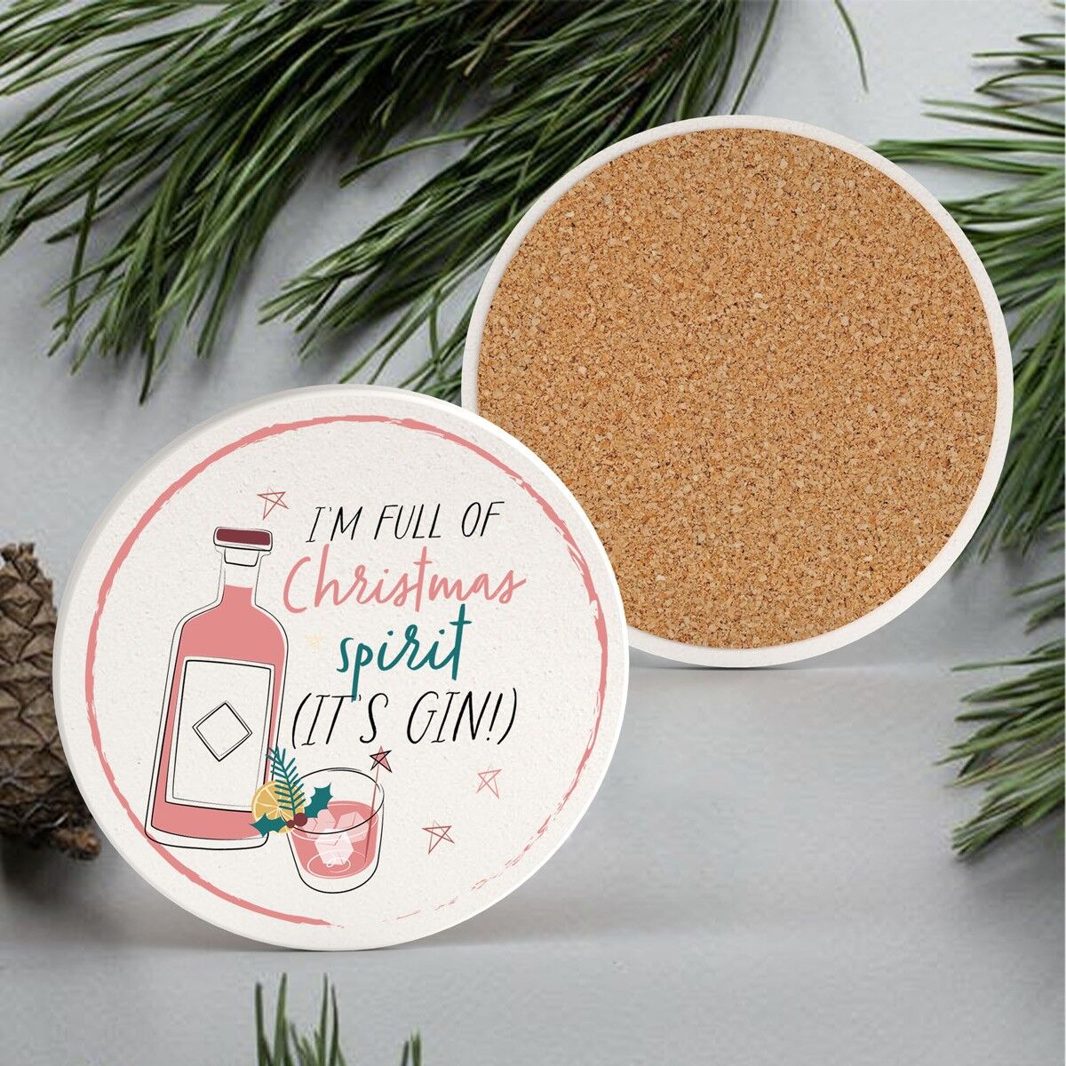 P7147 - Posavasos de cerámica con decoraciones y regalos navideños con temática de alcohol de Chirstmas