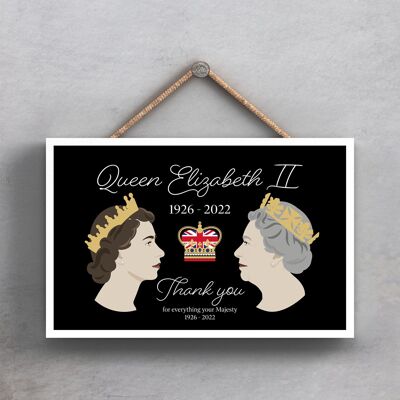 P7160 - Queen Elizabeth II Gracias Su Majestad Black Memorial Placa de madera de recuerdo