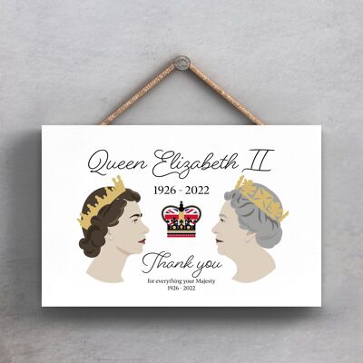 P7161 - Queen Elizabeth II Thank You Your Majesty White Memorial Keepsake Wooden Plaque