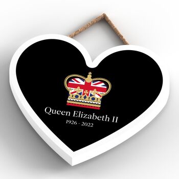 P7162 - Plaque commémorative en bois commémorative en forme de cœur noir de la reine Elizabeth II 4