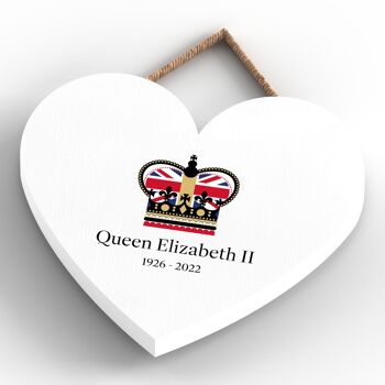 P7163 - Plaque commémorative en bois en forme de cœur blanc de la reine Elizabeth II 3