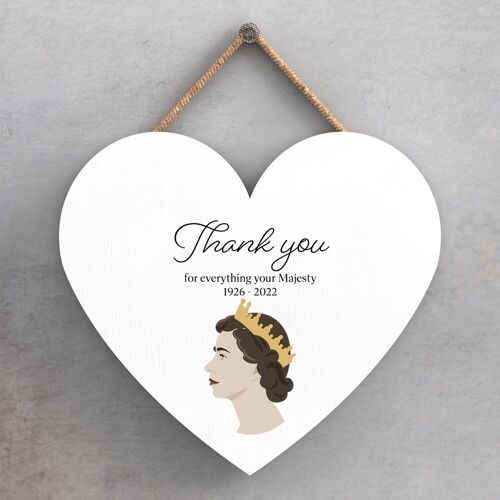 P7169 - Queen Elizabeth II Thank You Black Heart Shaped Memorial Keepsake Wooden Plaque