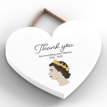 P7169 - Queen Elizabeth II Thank You Black Heart Shaped Memorial Keepsake Plaque en bois 2