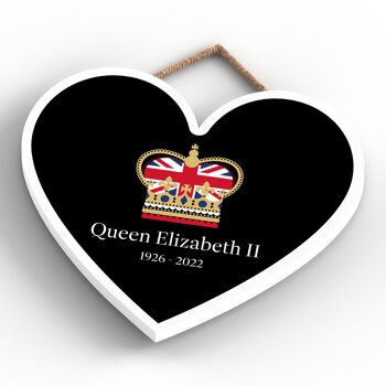 P7170 - Plaque commémorative en bois en forme de cœur noir de la reine Elizabeth II 4
