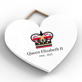 P7171 - Plaque commémorative en bois en forme de cœur blanc de la reine Elizabeth II 2