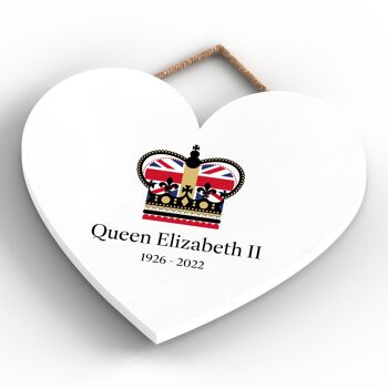 P7171 - Plaque commémorative en bois en forme de cœur blanc de la reine Elizabeth II 4