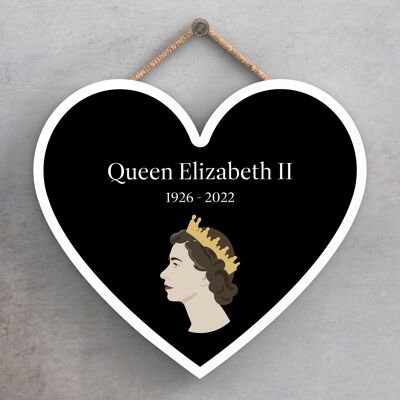 P7175 - Queen Elizabeth II 1926-2022 Targa commemorativa in legno nera a forma di cuore