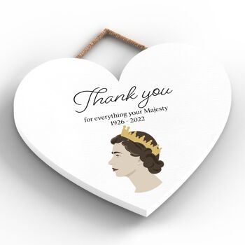 P7177 - Queen Elizabeth II Thank You Black Heart Shape Memorial Keepsake Plaque en bois 2