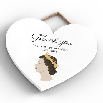 P7177 - Queen Elizabeth II Thank You Black Heart Shape Memorial Keepsake Plaque en bois 4