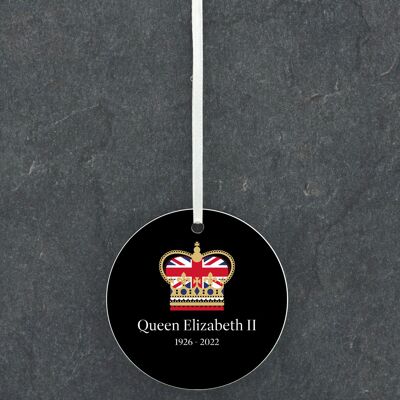 P7182 - Queen Elizabeth II 1926-2022 Black Circle Shaped Memorial Keepsake Ceramic Ornament
