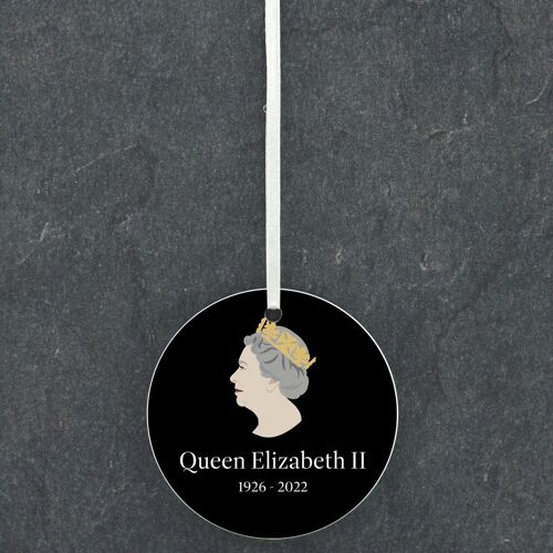 P7184 - Queen Elizabeth II 1926-2022 Black Circle Shaped Memorial Keepsake Ceramic Ornament