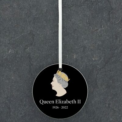 P7184 – Königin Elizabeth II. 1926–2022, schwarzes, kreisförmiges Gedenk-Andenken, Keramik-Ornament