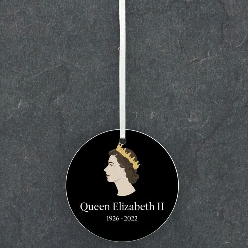 P7186 - Queen Elizabeth II 1926-2022 Black Circle Shaped Memorial Keepsake Ceramic Ornament