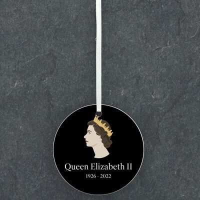P7186 – Königin Elizabeth II. 1926–2022, schwarzes, kreisförmiges Gedenk-Andenken, Keramik-Ornament
