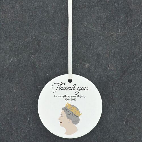 P7188 - Queen Elizabeth II Thank You Your Majesty Circle Shaped Memorial Keepsake Ceramic Ornament