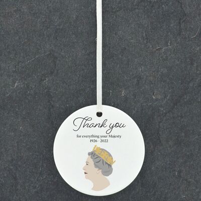 P7188 - Queen Elizabeth II Thank You Your Majesty Circle Shaped Memorial Keepsake Ceramic Ornament