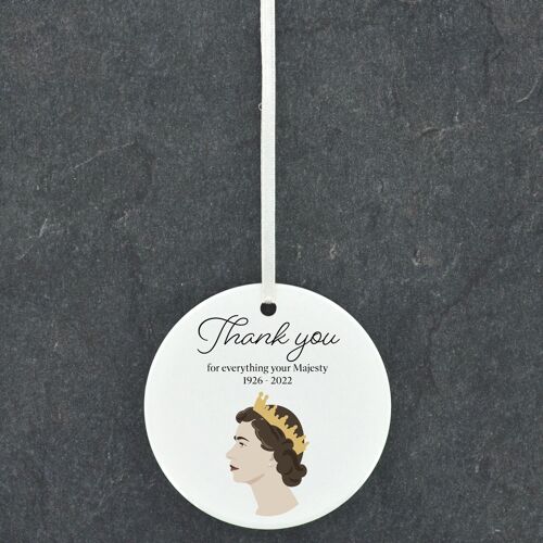 P7189 - Queen Elizabeth II Thank You Your Majesty Circle Shaped Memorial Keepsake Ceramic Ornament