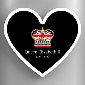 P7190 - Aimant en bois souvenir commémoratif en forme de coeur noir de la reine Elizabeth II 1