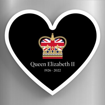 P7190 - Queen Elizabeth II Crown Black Heart Shaped Memorial Keepsake Wooden Magnet