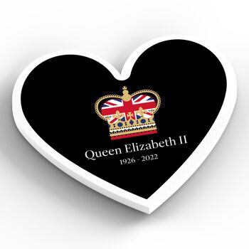 P7190 - Aimant en bois souvenir commémoratif en forme de coeur noir de la reine Elizabeth II 2