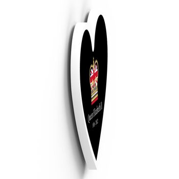 P7190 - Aimant en bois souvenir commémoratif en forme de coeur noir de la reine Elizabeth II 3