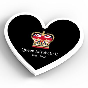 P7190 - Aimant en bois souvenir commémoratif en forme de coeur noir de la reine Elizabeth II 4