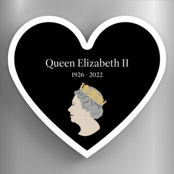 P7192 - Reine Elizabeth II 1926-2022 Aimant en bois souvenir commémoratif en forme de coeur noir 1
